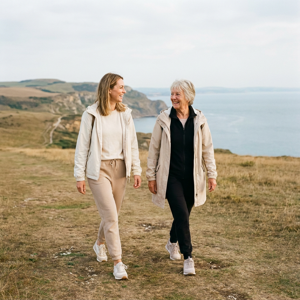 Twee vrouwen maken een lange wandeling